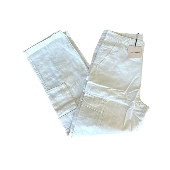 Superdown White Cargo Pants LARGE Baggy Wide Leg Streetwear Revolve $88 NEW - Picture 4 of 9